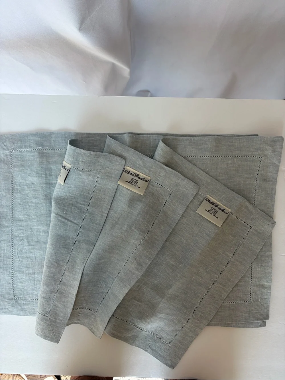 Noble Excellence Hemstitch Linen Placemats - Chambray/Light Blue- Set of 4